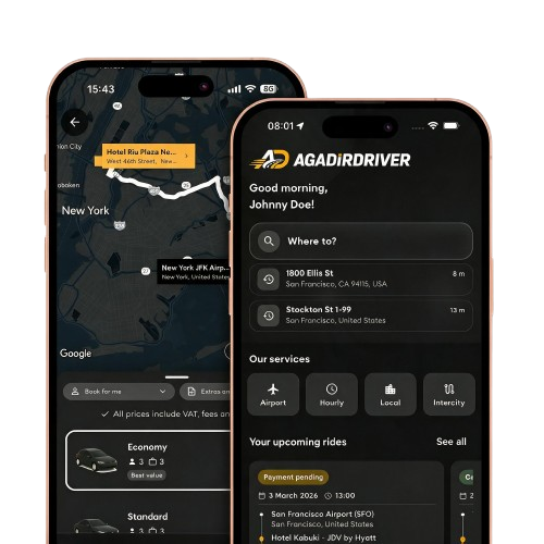 AgadirDriver booking app on smartphone for airport transfers in Agadir